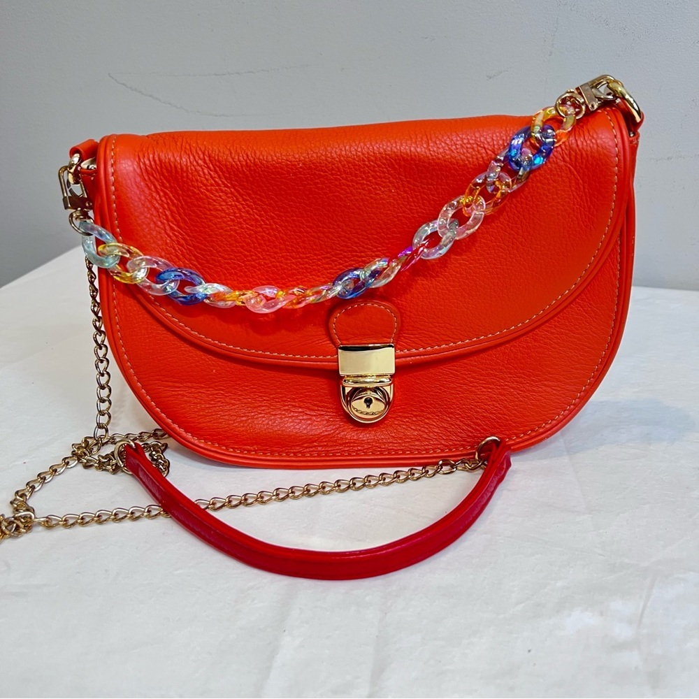 Barr & Barr orange genuine leather flap close small crossbody bag purse